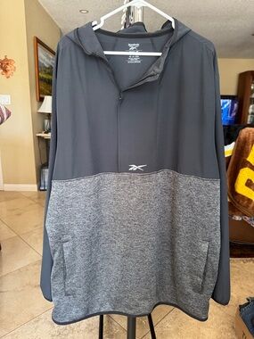 Reebok Men’s Black and Heather Gray Hooded Performance Pullover